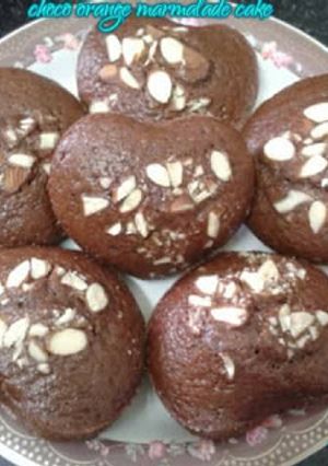 A picture of Eggless Choco Orange Marmalade muffins.