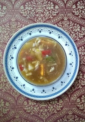 A picture of Chicken and vegetable soup.