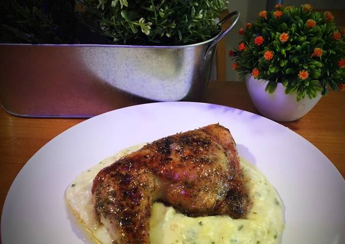 Pollo al horno sobre parmentier de patatas Receta de Carlos Baide - Cookpad