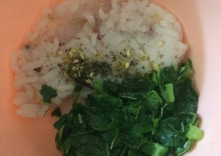 Resep MPASI Nasi Kongbap + Bayam + EVOO + bubuk seaweed Anti Gagal
