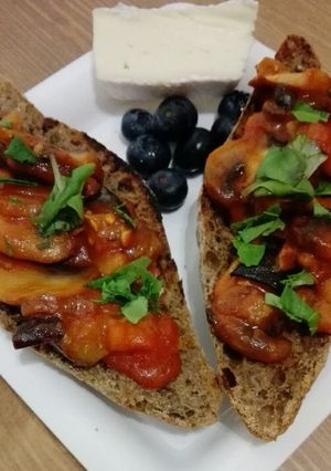A picture of Vegan Eggplant and Mushroom Toasts.