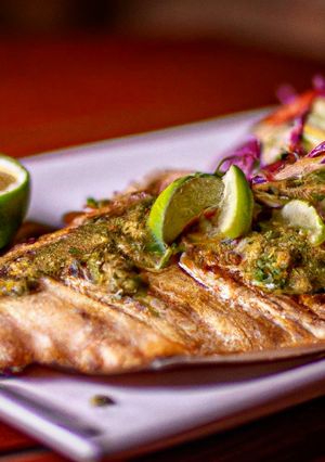 Una foto de Dorado a la parrilla con salsa de limón
