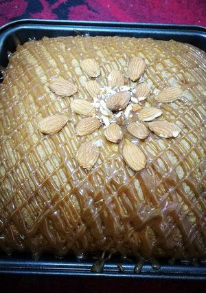 A picture of Date Almond caramel cake.