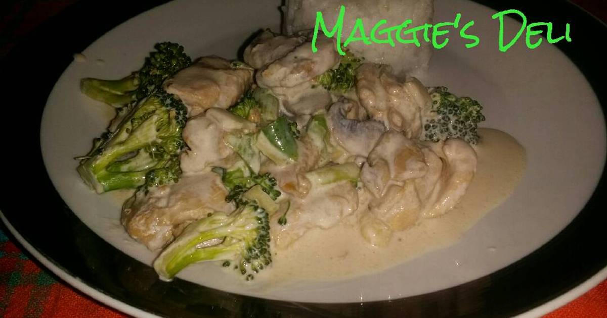 Pollo en crema de champiñones y brócoli Receta de Maggie- Cookpad