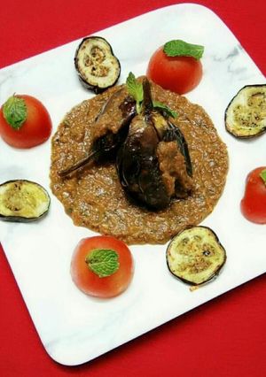 A picture of Masala Eggplant In Mint Tomato Gravy.