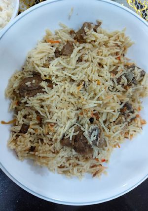 A picture of Mutton kesar pulao.