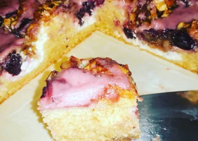 Recipe of Any-night-of-the-week #mystyle Cheesecake, Cherry 🍒 Almond Crumble Cake- Traybake