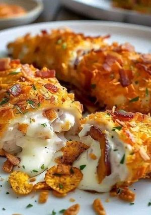 A picture of Cream cheese and bacon stuffed Doritos chicken.