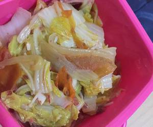 Resep mudah Cah Sawi Putih + Jamur Enoki dan Sosis Lezat Mantap