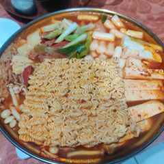 A picture of Budae Jjigae (부대찌개) Korean Army Base Stew.