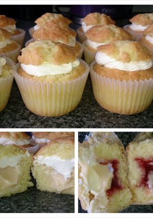 A picture of Custard & Cream / Jam & Cream Cupcakes.