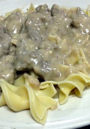 A picture of Mushroom-Free Beef Stroganoff.