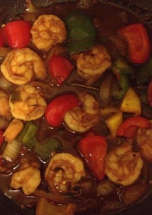 A picture of Shrimp in Black bean sauce.