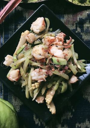 Foto resep Tumis Labu Siam Bunga Kecombrang, dengan Udang, Pete & Jagung Muda