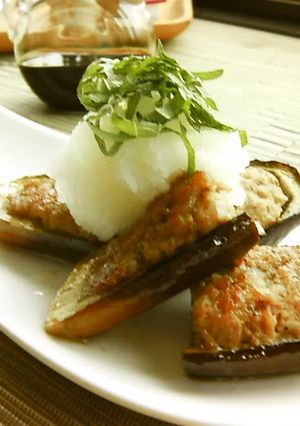 A picture of Japanese-Style Stuffed Eggplants.