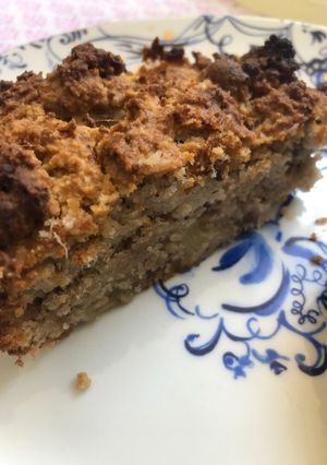 A picture of Pear and rhubarb cake - vegan and GF.