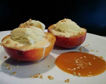 Fresh, Making Recipe AMIEs Peaches with Ice cream and Apricot sauce Delicious and Healthy