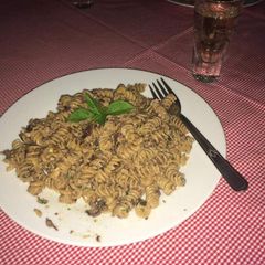 A picture of Fusili with parsley and olives pesto.