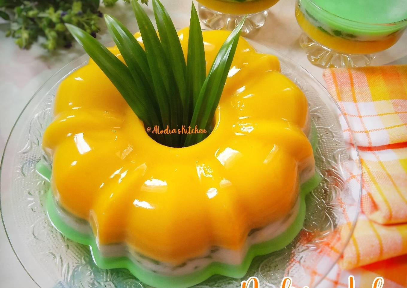 Puding Labu Tiga Lapis (labu, cendol/dawet, pandan)