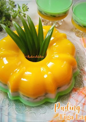 Foto resep Puding Labu Tiga Lapis (labu, cendol/dawet, pandan)