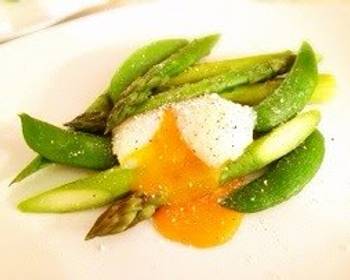 Unique Cuisine Asparagus and Sugar Snap Peas with SoftPoached Egg Delicious and Healthy