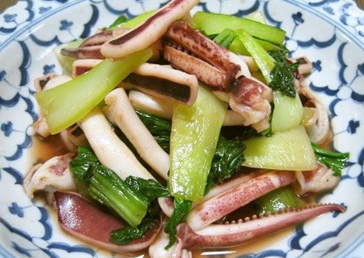 How to Prepare Homemade Easy Side Dish♪ Bok Choy and Squid Salt Stir-fry