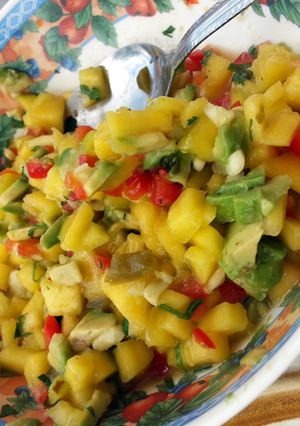 A picture of spicy mango salsa.