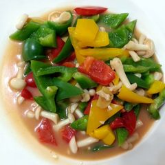 LG BELLPEPPER AND SHIJEMI MUSHROOM IN PRESERVE BEANCURD SAUCE ( MEATLESS ) A picture of LG BELLPEPPER AND SHIJEMI MUSHROOM IN PRESERVE BEANCURD SAUCE ( MEATLESS ).