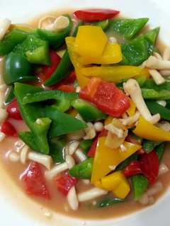 A picture of LG BELLPEPPER AND SHIJEMI MUSHROOM IN PRESERVE BEANCURD SAUCE ( MEATLESS ).