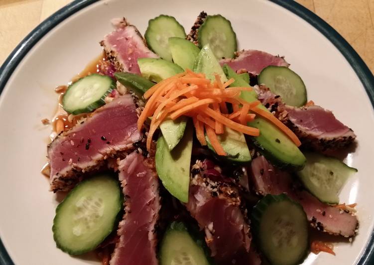 Simple Way to Make Ultimate Sesame Crusted Seared Ahi Tuna Salad