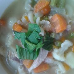 A picture of Macaroni chicken soup.