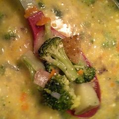 A picture of broccoli potato cheddar soup.