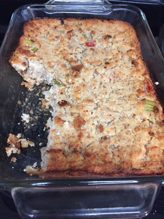 A picture of My mom’s cornbread dressing, almost.