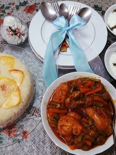 عکسی از دستور خورشت لوبیا سبز با مرغ😇