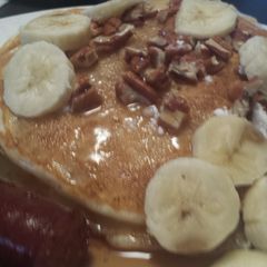 Banana and pecan pancakes A picture of Banana and pecan pancakes.