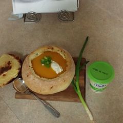 A picture of Pumpkin and potato soup.