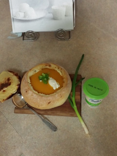 A picture of Pumpkin and potato soup.