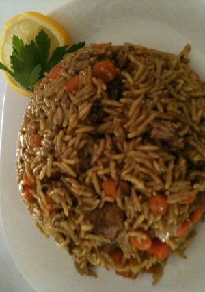 صورة لوصفة طريقة عمل تاجينة الجزر: رز مع الجزر واللحم