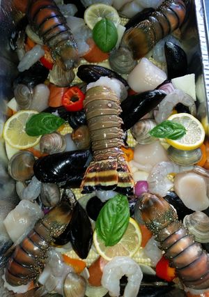 A picture of The Lake Como Seafood Bake.
