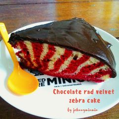 A picture of Chocolate red velvet zebra cake.