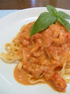 A picture of The Richness of the Crab Butter is Irresistible! Crab and Tomato Cream Pasta.