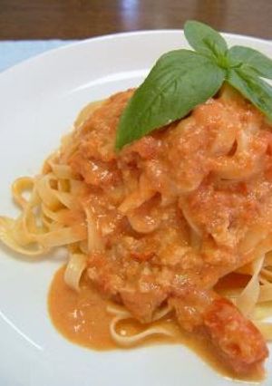 A picture of The Richness of the Crab Butter is Irresistible! Crab and Tomato Cream Pasta.