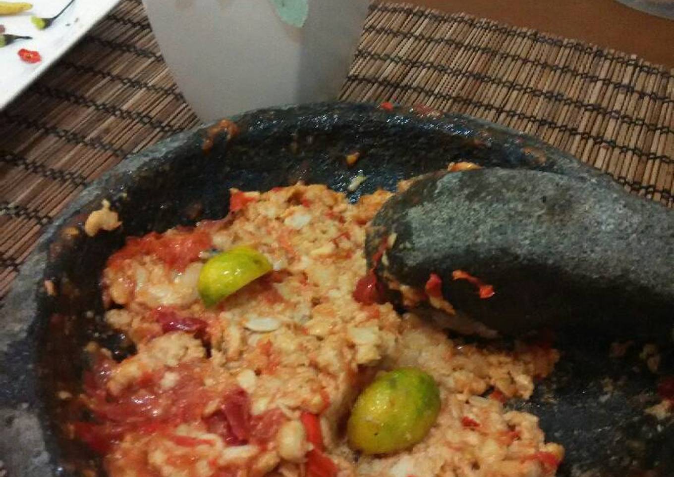 Sambel tempe rebus sayur bayam