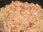 A picture of cheesy rotel chicken spaghetti