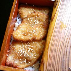 A picture of Chicken Breast Cutlets Over Rice Coated with Starch + Bread Crumbs.