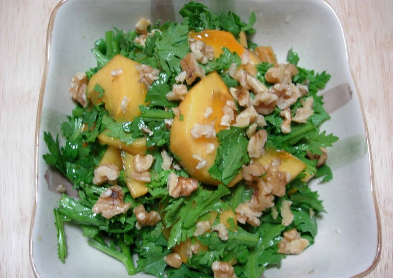 Persimmon and Chrysanthemum Leaf Salad