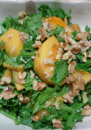 A picture of Persimmon and Chrysanthemum Leaf Salad.
