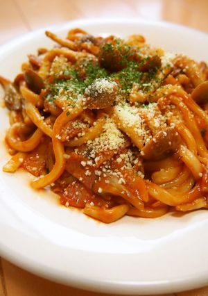 A picture of Napolitan-Style Stir-Fried Udon Noodles - Great for Lunch, Great for Kids.