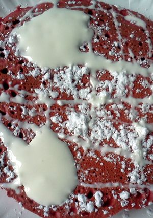 A picture of red velvet pancakes.