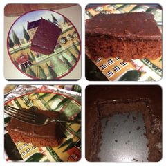 A picture of Chocolate Sheet Cake (so MOIST) and Icing.